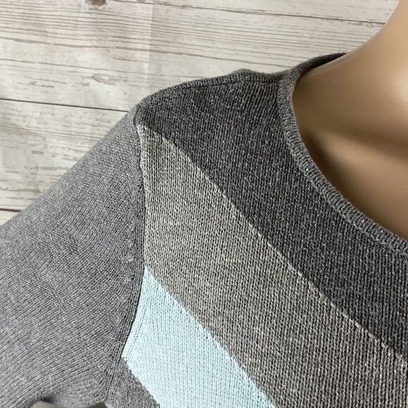 Liz Claiborne SweaterGray Blue Chevron Striped Cotton Blend - Picture 3 of 12